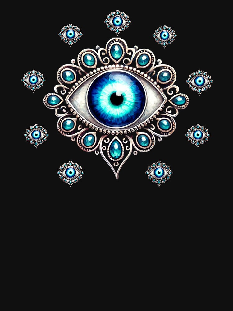 Intricate Silver Evil Eye Mati Design – Mystical Jewelry-Inspired Mati by Olive&Om T-Shirts, Hoodie, Sweatshirt (Image 3)