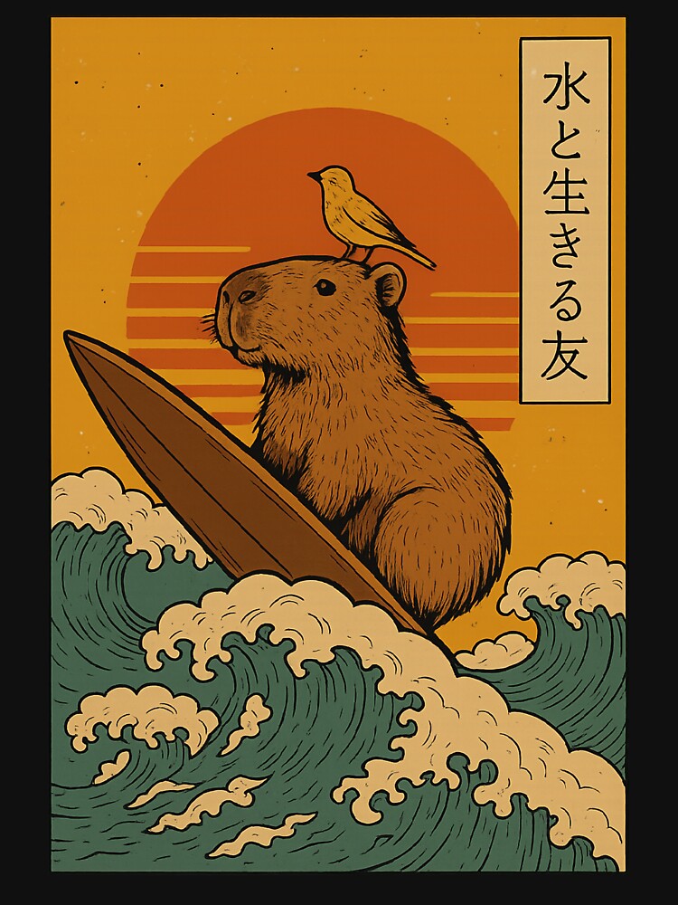 Capybara Surfing Japanese by IdealDo T-Shirts, Hoodie, Sweatshirt | BlankRebels.com (Image 3)