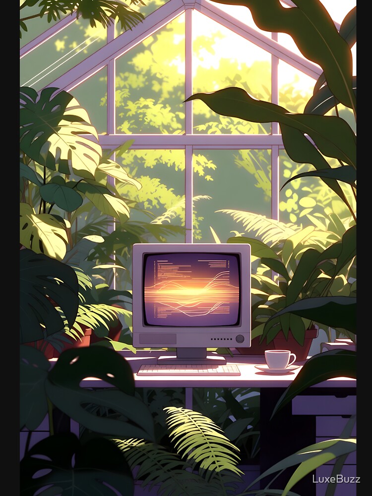 Retro Greenhouse Office – Vaporwave CRT Monitor in Jungle by LuxeBuzz T-Shirts, Hoodie, Sweatshirt (Image 3)