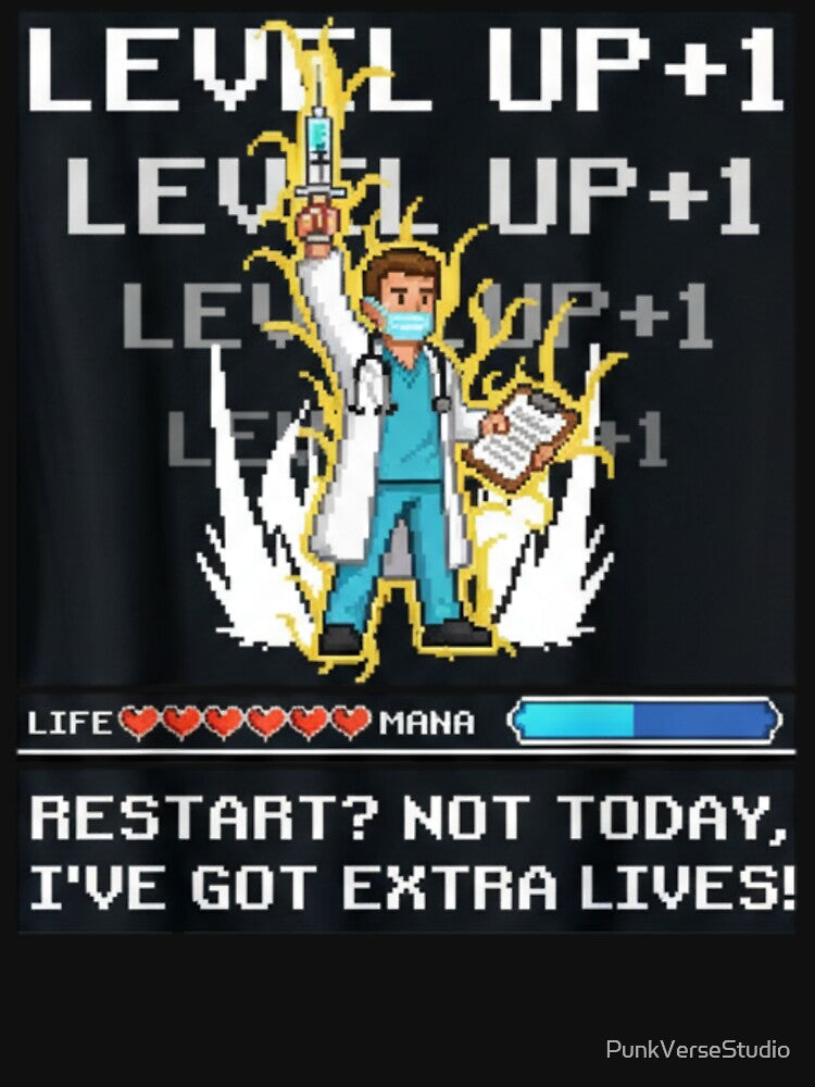 Pixel Doctor Gamer – Retro 8 Bit Video Game Style Doctor with Funny Quote by PunkVerseStudio