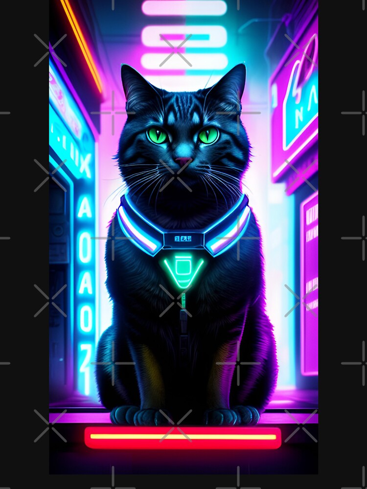 Colorful Futuristic Cyber Cat by CyberArtWorld T-Shirts, Hoodie, Sweatshirt | BlankRebels.com (Image 3)