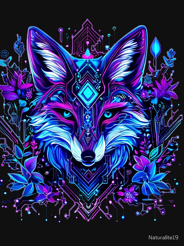 Mystical Cyber Fox - Neon Geometric Animal Art - Nature & Technology Fusion Design for T-shirt, Hoodie & Poster... (Image 3)