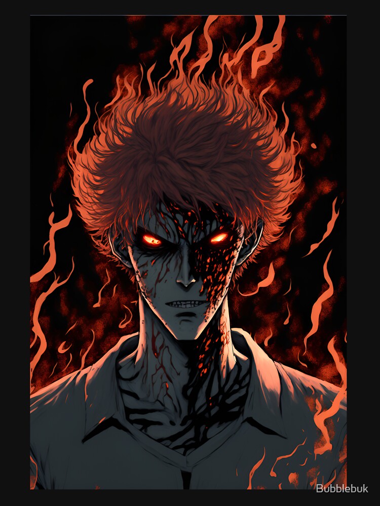 Anime Demon Student with Fire hair by Bubblebuk T-Shirts, Hoodie, Sweatshirt | BlankRebels.com (Image 3)