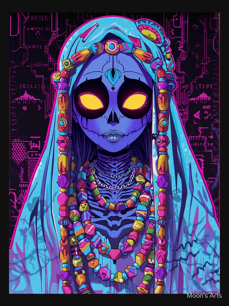 Female Skeleton V Sign with Neon Outfit & Garland by Moon's Arts T-Shirts, Hoodie, Sweatshirt | BlankRebels.com (Image 3)
