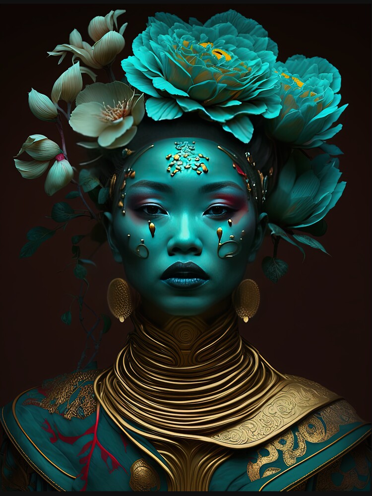Turquoise Beauty with Flower Adornment: A Hyper-Realistic Pop Art Beauty by Retro Type T-Shirts, Hoodie, Sweatshirt (Image 3)