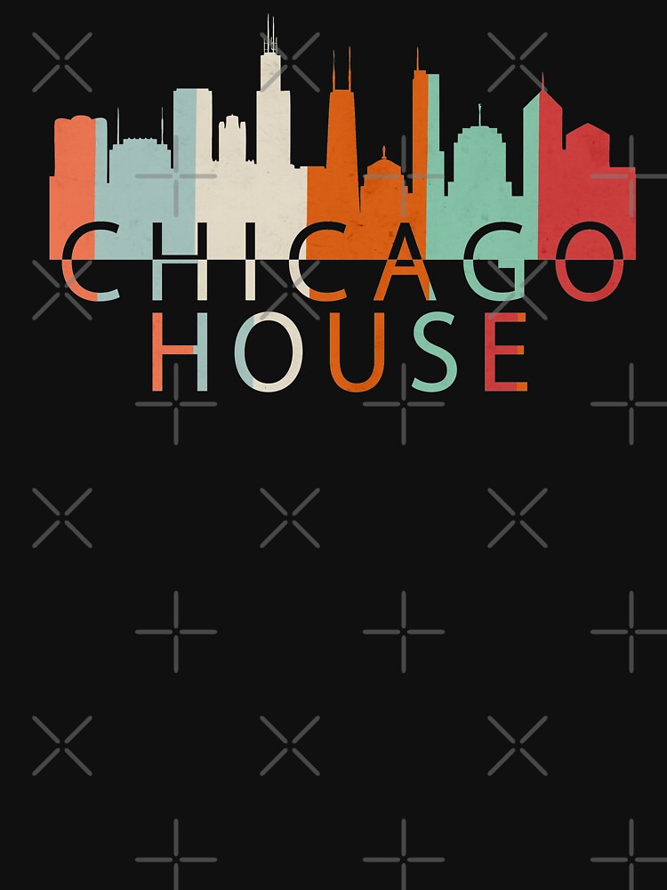 Chicago House Music Vintage Colors Design with City Skyline Landscape Retro by alenaz T-Shirts, Hoodie, Sweatshirt (Image 3)