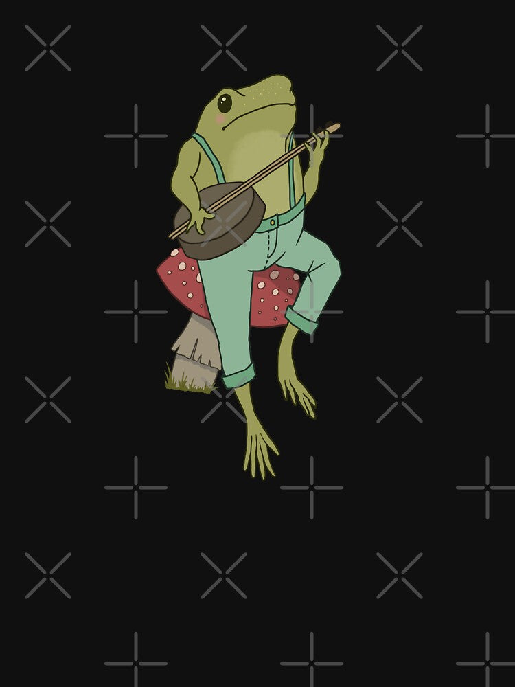 Cottagecore Emo Froggy Banjo Player: Goblincore Toad in Farmer Costume on Mushroom Toadstool by MinistryOfFrogs... (Image 3)