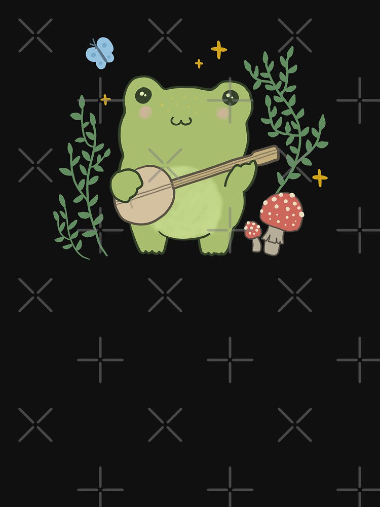Kawaii Frog Playing Banjo: Toad Cottagecore Aesthetic Mushroom and Blue Butterfly by MinistryOfFrogs T-Shirts,... (Image 3)