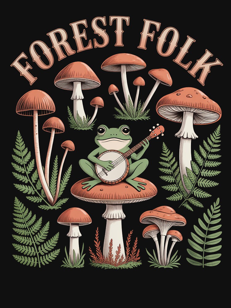 Forest Folk - Frog Playing Banjo on Mushroom - Goblincore Art by Ashley critters T-Shirts, Hoodie, Sweatshirt (Image 3)