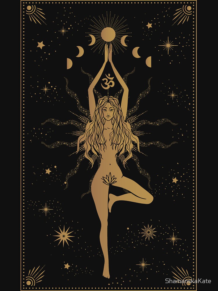 girl in a tree pose, mystic illustration with moon phases, tarot cards, yoga meditation by ShamanskaKate... (Image 3)