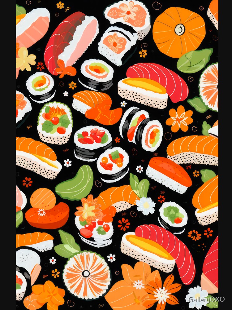 Folk Art Sushi - Japanese Swedish Retro Fusion by GalleryOXO T-Shirts, Hoodie, Sweatshirt | BlankRebels.com (Image 3)