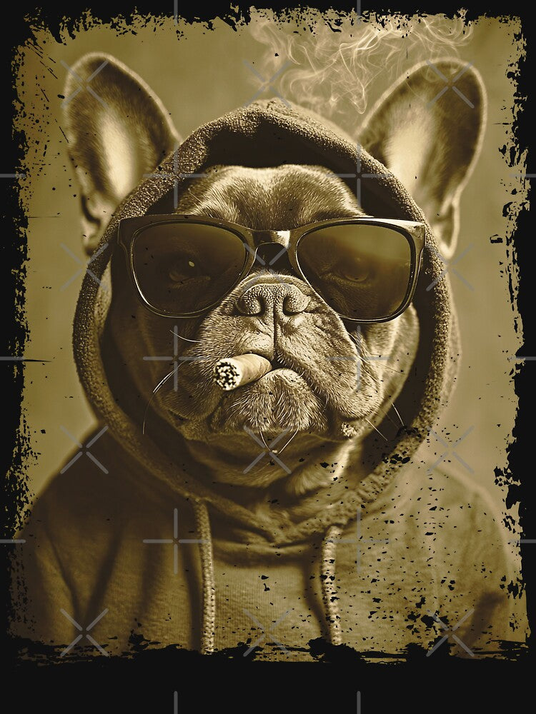 French Bulldog in Hoodie with Sunglasses and Cigar – Vintage Streetwear Dog T-Shirt for Bold Pet Lovers by... (Image 3)