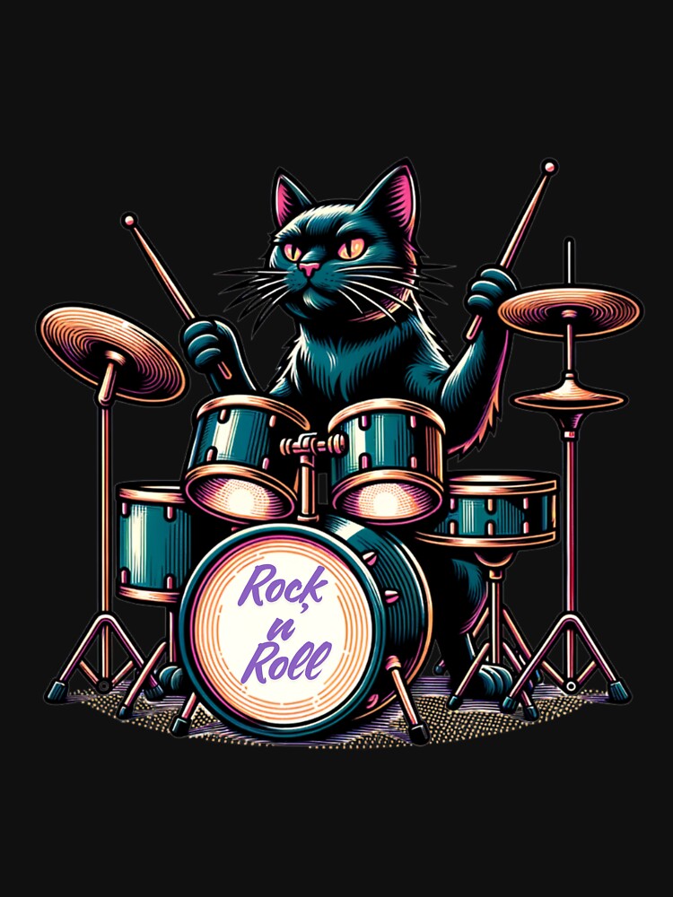 Rockin’ Cat Drummer by All About DigiCraft by Fedelina T-Shirts, Hoodie, Sweatshirt | BlankRebels.com (Image 3)