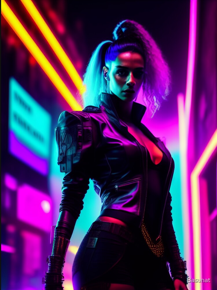 Neon Cyberpunk Girl by Basunat T-Shirts, Hoodie, Sweatshirt | BlankRebels.com (Image 3)