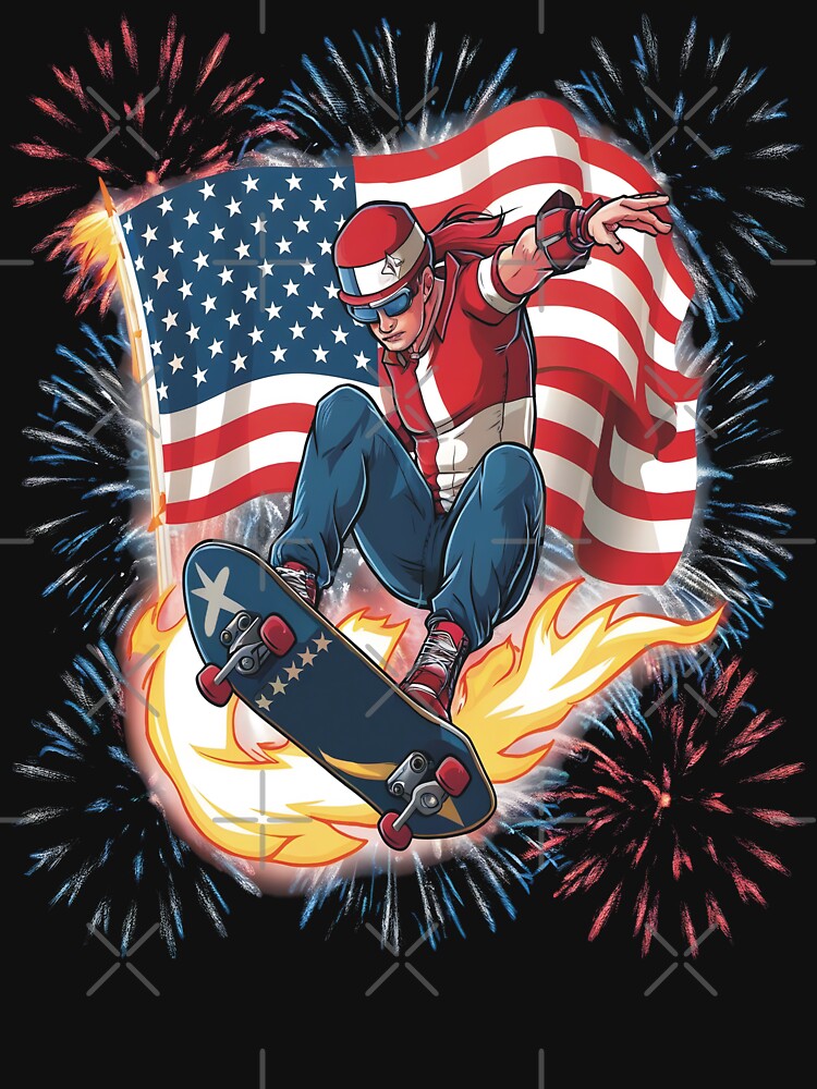 American Flag Skateboarding USA Flag by SkymarArt T-Shirts, Hoodie, Sweatshirt | BlankRebels.com (Image 3)