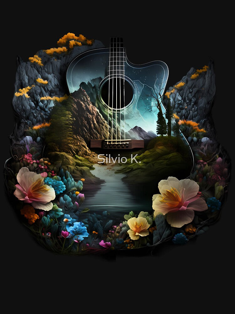Fusion of Guitar and Nature - Night - Flowers by Silvio K. T-Shirts, Hoodie, Sweatshirt | BlankRebels.com (Image 3)