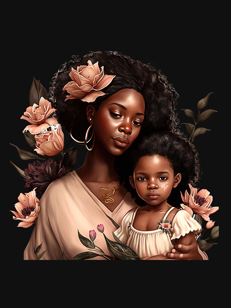 happy mothers day gif and gift mom and daughter black mommy cute kid flowers by JESUISFIFI T-Shirts, Hoodie,... (Image 3)