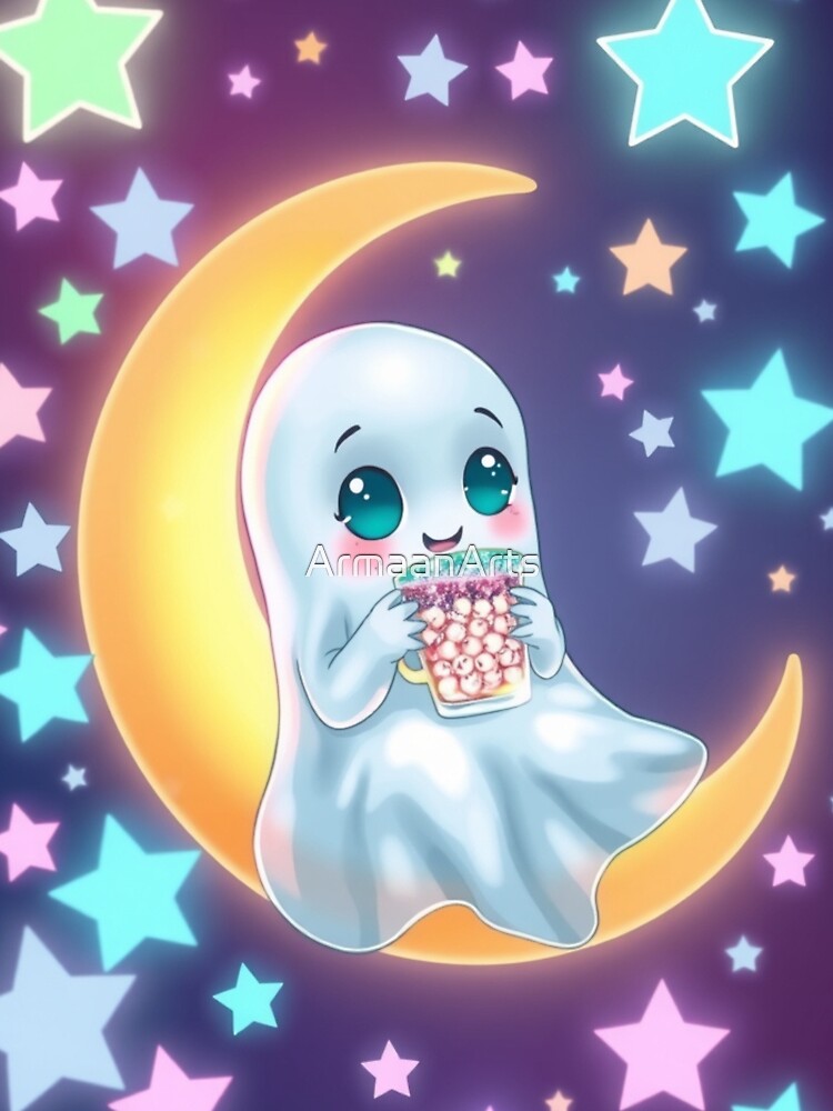 Kawaii Ghost Sitting on Moon with Candy by ArmaanArts T-Shirts, Hoodie, Sweatshirt | BlankRebels.com (Image 3)