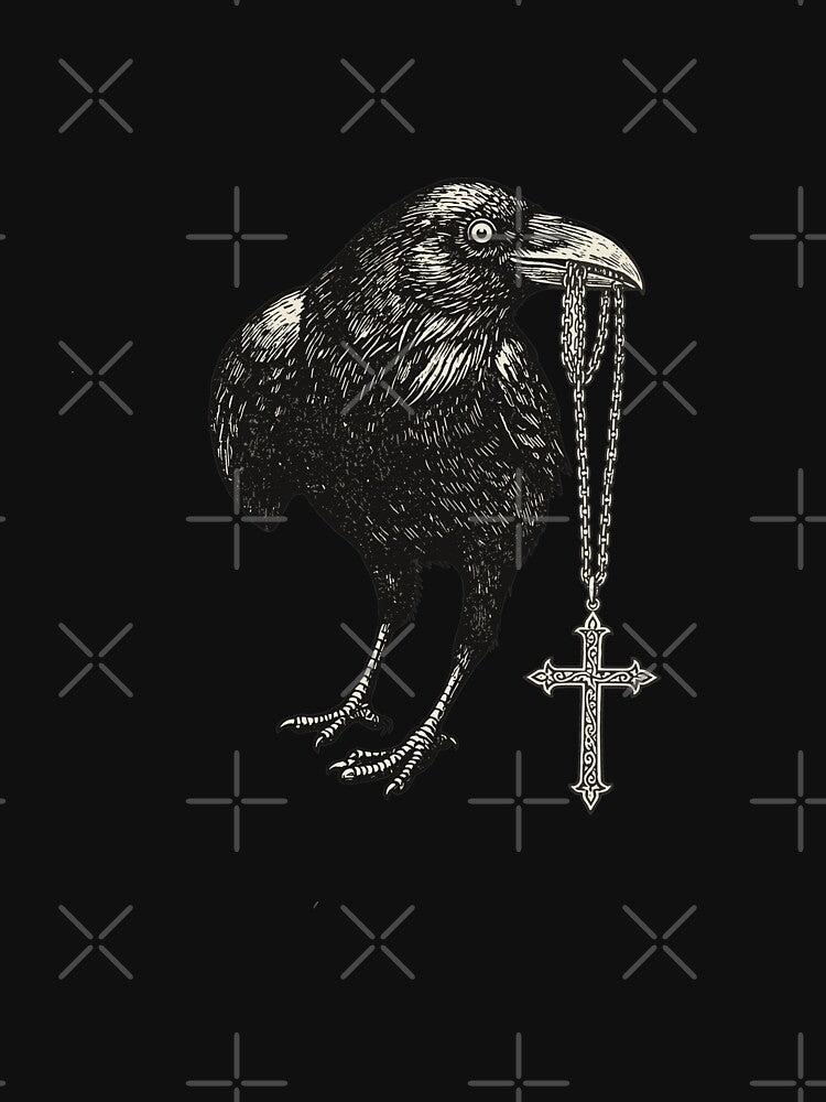 Gothic Raven Holding Celtic Cross - Vintage Dark Academia Crow Graphic by Evaevonechi T-Shirts, Hoodie, Sweatshirt (Image 3)