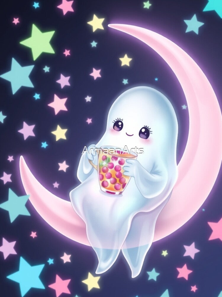 Pastel Halloween Kawaii Ghost on Moon by ArmaanArts T-Shirts, Hoodie, Sweatshirt | BlankRebels.com (Image 3)