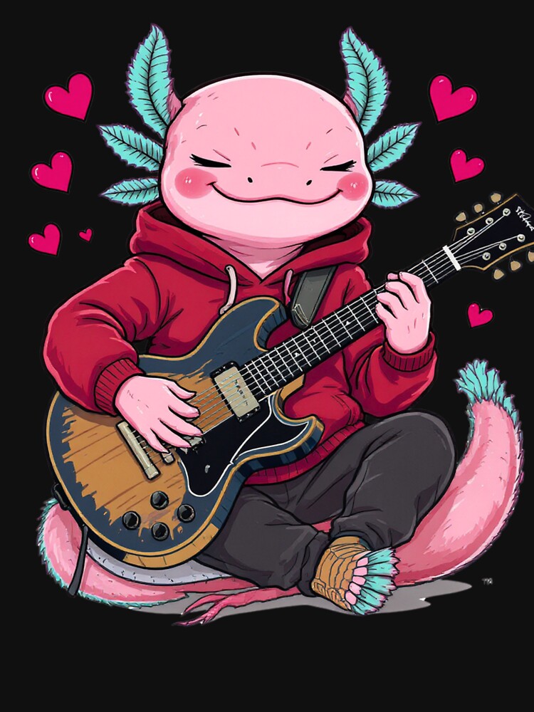 Guitar Love Axolotl – Cool Romantic Music Illustration by ColorSplash123 T-Shirts, Hoodie, Sweatshirt (Image 3)