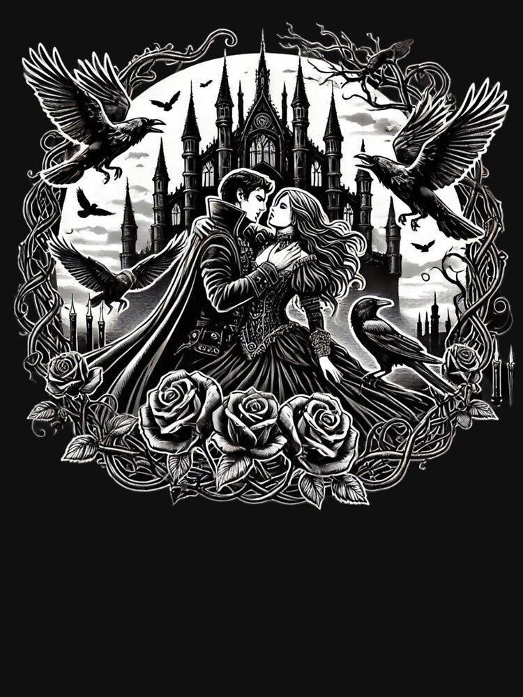 Gothic Romance Castle Lovers Ravens Roses Art by smc1059 T-Shirts, Hoodie, Sweatshirt | BlankRebels.com (Image 3)