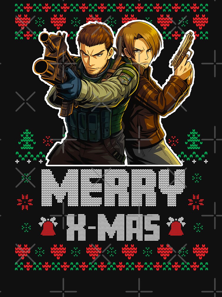 Christmas Resident Evil Leon & Chris Classic Retro Xmas Gaming Art by Back2Collage T-Shirts, Hoodie, Sweatshirt (Image 3)
