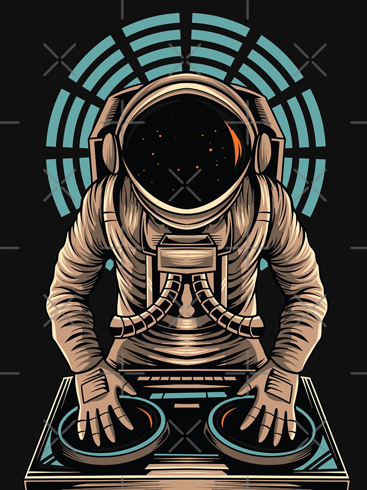 DJ Astronaut in space suit mix music on black with green circle by coffeeapparel T-Shirts, Hoodie, Sweatshirt (Image 3)