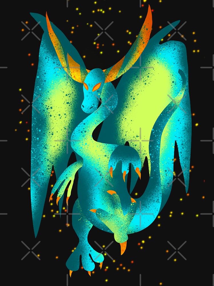 Teal Psychedelic Dragon - Glowing Fantasy Illustration by TheArtOfTreble T-Shirts, Hoodie, Sweatshirt (Image 3)