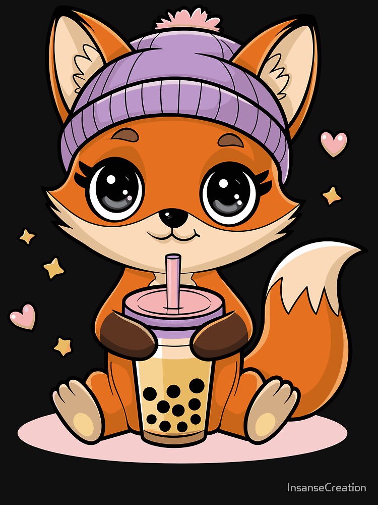 Cute Fox with Bubble Tea Design by InsanseCreation T-Shirts, Hoodie, Sweatshirt | BlankRebels.com (Image 3)
