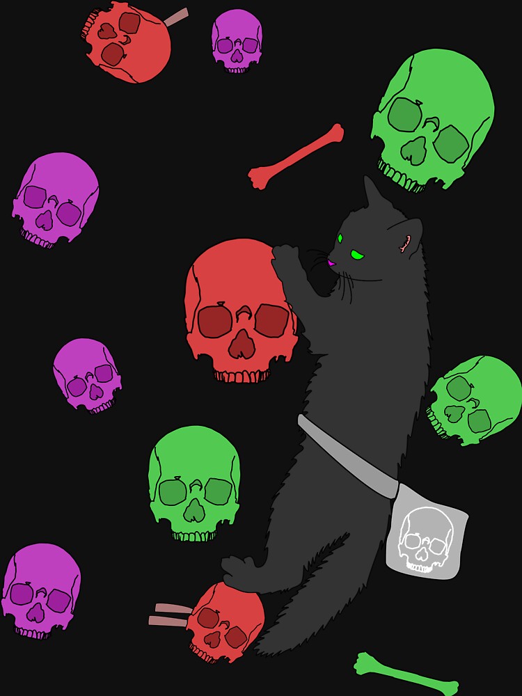 Black Cat climbing skull holds | Halloween and Day of the Dead by designsbyMoiLS T-Shirts, Hoodie, Sweatshirt (Image 3)
