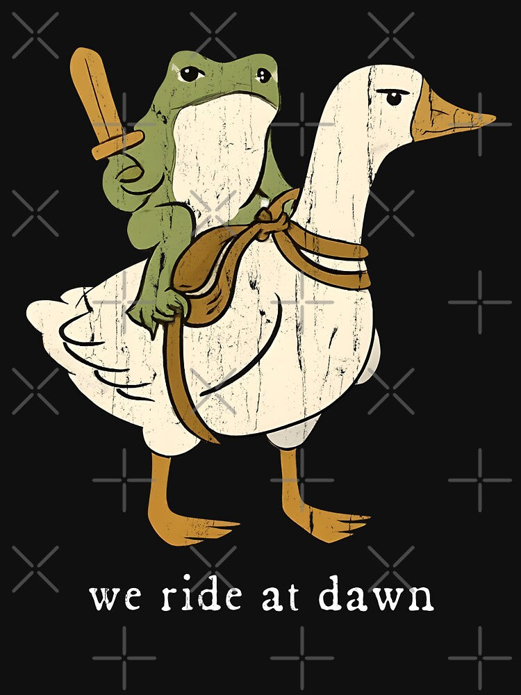 We Ride at Dawn Funny Frog Knight Riding Goose Meme by Torionrad T-Shirts, Hoodie, Sweatshirt | BlankRebels.com (Image 3)