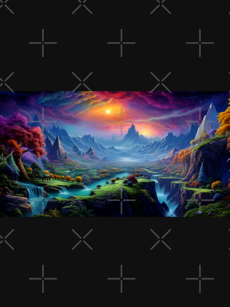 Fantasy Landscape - Double Sunrise Rainbow Sky by Fantasy Masterpiece T-Shirts, Hoodie, Sweatshirt (Image 3)