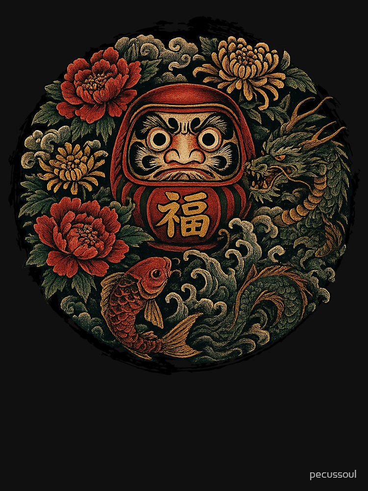 Floral Fortune Daruma by pecussoul T-Shirts, Hoodie, Sweatshirt | BlankRebels.com (Image 3)