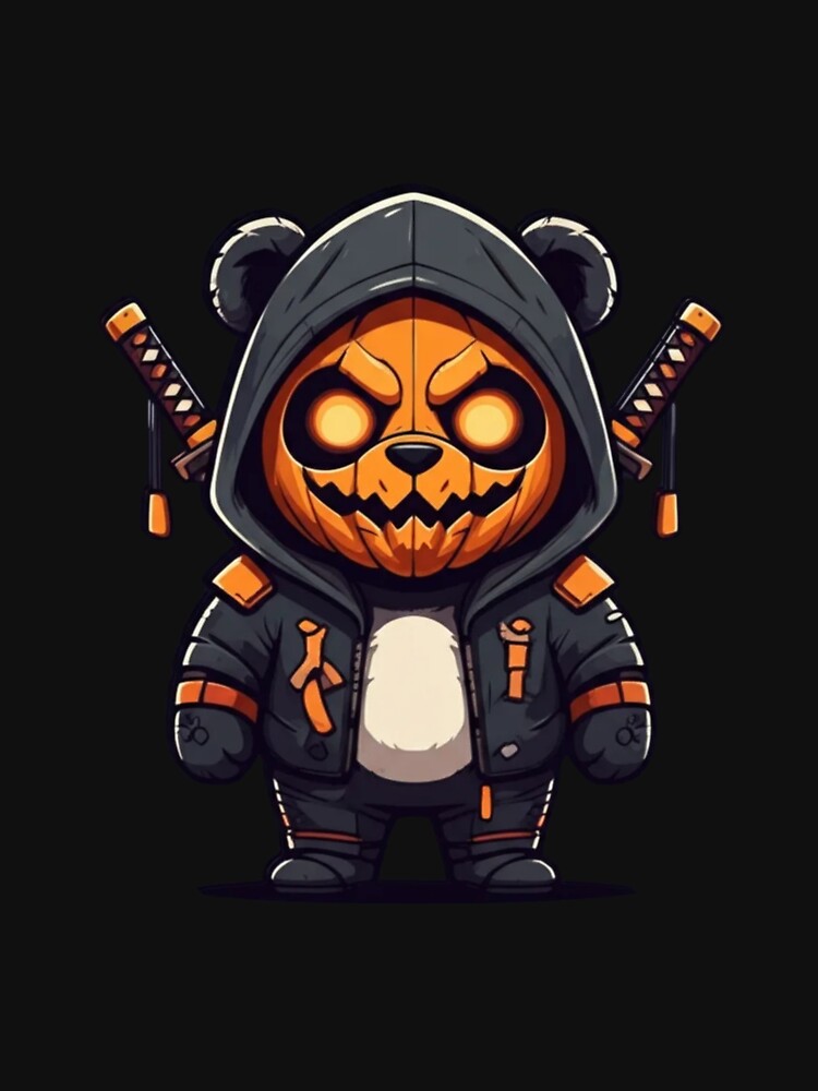 Chibi Panda Warrior Halloween Cyberpunk Hoodie with Pumpkin Mask by ColorSplash123 T-Shirts, Sweatshirt (Image 3)