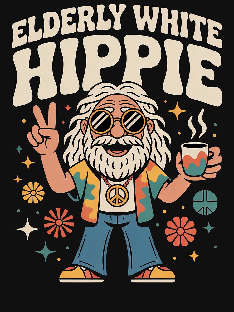 Elderly White Hippie Retro Design – Peace and Love Vintage Style by PosiMCreations T-Shirts, Hoodie, Sweatshirt (Image 3)