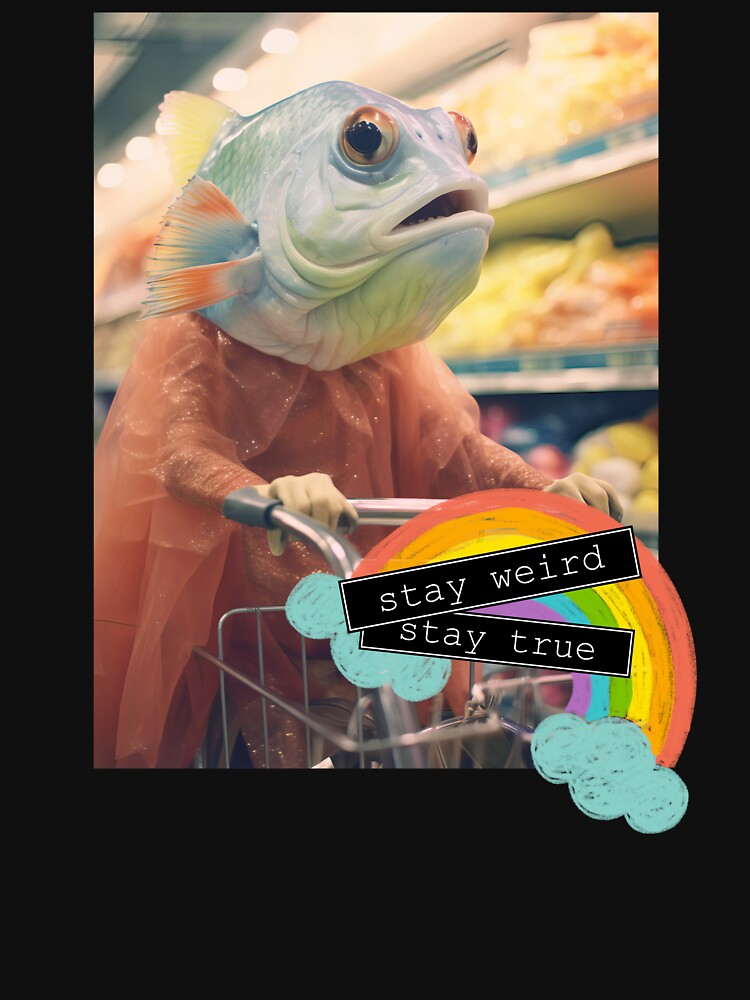 Stay Weird - Stay True - Fish Shopping in a Supermarket Art Print by Alcyonian T-Shirts, Hoodie, Sweatshirt (Image 3)