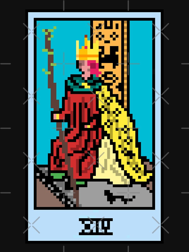 Wait, is this pixel art tarot? Black - Minor Arcana 'King of Wands' (Design for T-shirt, stickers and other... (Image 3)