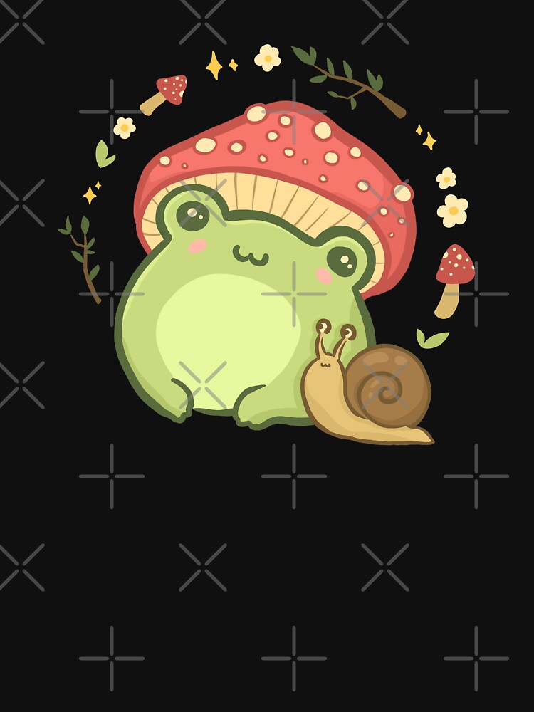 Cute Kawaii Frog with Toadstool Mushroom Hat and Snail: Cottagecore Aesthetic Love by MinistryOfFrogs T-Shirts,... (Image 3)