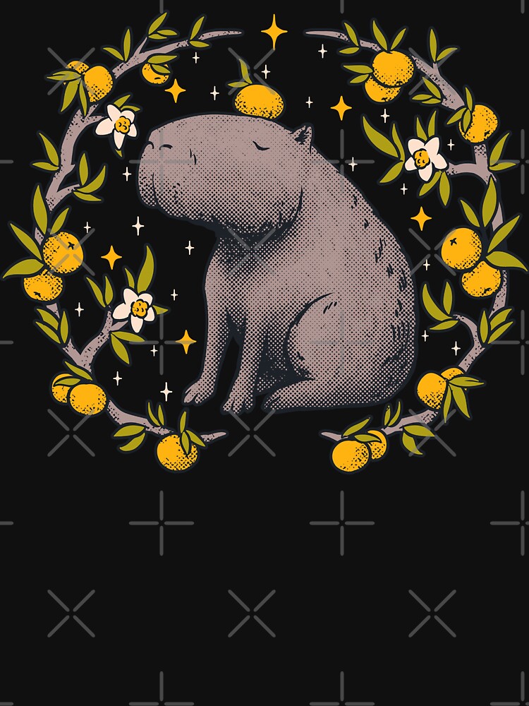 Capybara Cottagecore Chilling Orange Head Goblincore Capy Yuzu Citrus Fruit Blossom Flowers Meditating Dreamcore Fairytale Mycology Fungi Shrooms Forager Foraging Pet Mat Bandana T-Shirts, Hoodie, Sweatshirt