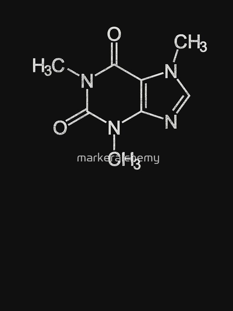 Caffeine Molecule Chemical Structure, distressed, light by markeralchemy T-Shirts, Hoodie, Sweatshirt (Image 3)