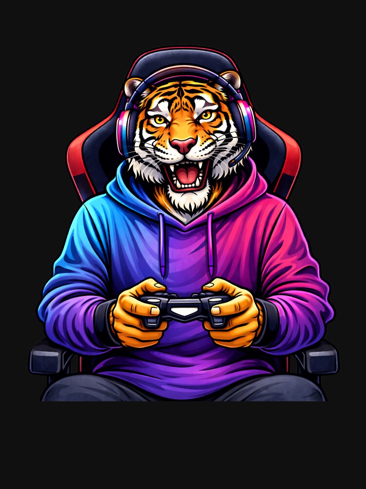 Night Gamer Tiger – Relaxed Gaming Lifestyle Neon Streetwear Animal Art by ColorSplash123 T-Shirts, Hoodie,... (Image 3)