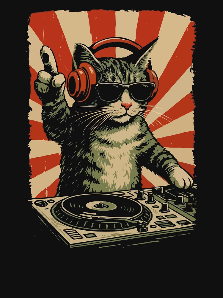 DJ Cat Spinning Vinyl – Cool Retro Cat DJ With Headphones & Sunglasses by BrainBubbleArt T-Shirts, Hoodie,... (Image 3)