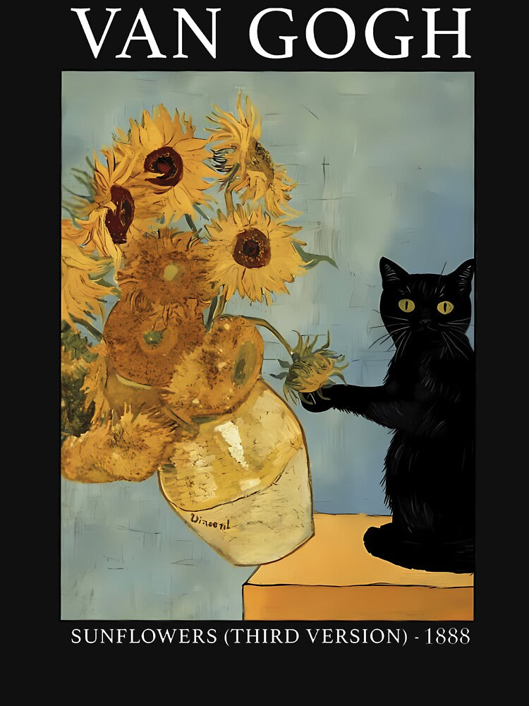 Van Gogh Black Cat With Sunflowers Funny Cat by chung2525