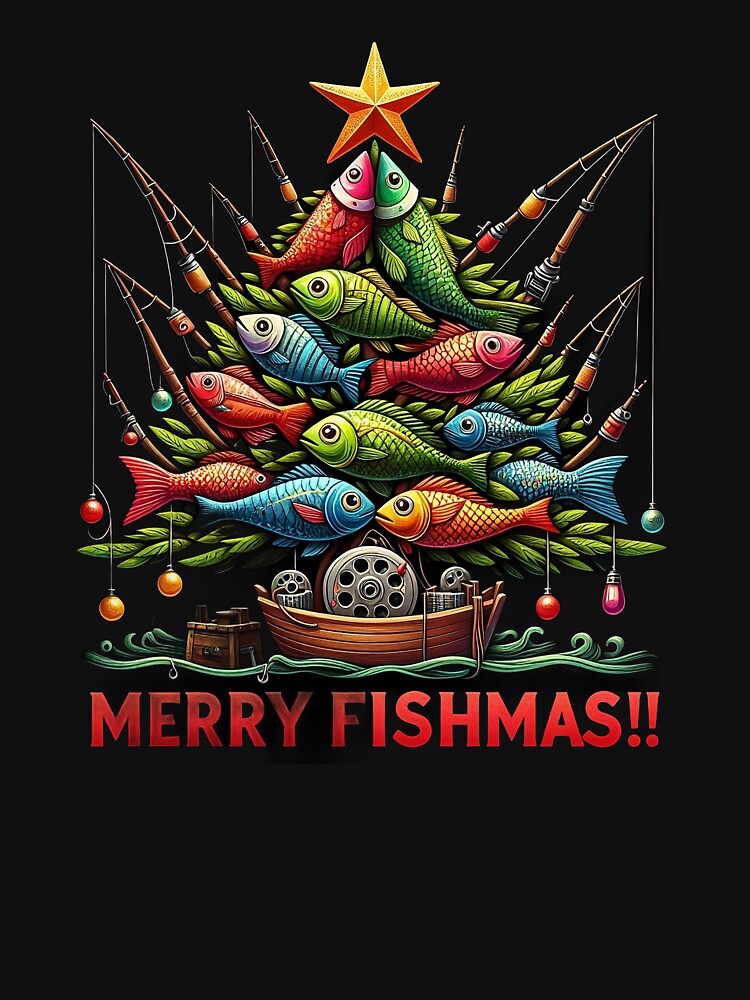Merry Fishmas Fish Funny Fishing Christmas Tree by AquariumExp T-Shirts, Hoodie, Sweatshirt | BlankRebels.com (Image 3)