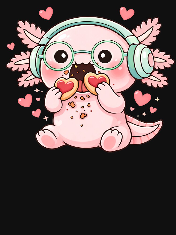 Cookie Monster Valentine Axolotl – Cute Kawaii Axolotl Eating Cookies Chibi Art by ColorSplash123 T-Shirts,... (Image 3)