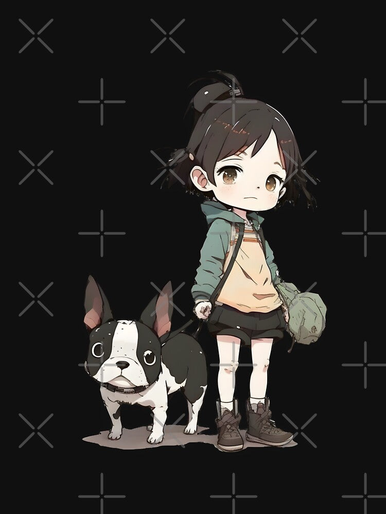 Boston Terrier puppy and a girl, japanese aesthetic by LorandQuest T-Shirts, Hoodie, Sweatshirt | BlankRebels.com (Image 3)