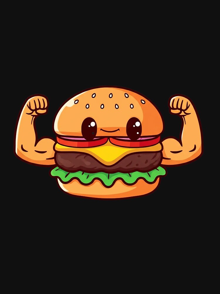 Burger Bicep Flex Funny Chibi Food Workout Design by ColorSplash123 T-Shirts, Hoodie, Sweatshirt | BlankRebels.com (Image 3)