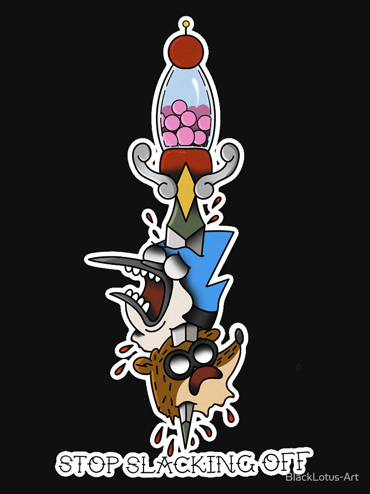 Regular Show 'Stop Slacking Off' Tattoo Art with Mordacai and Rigby by BlackLotus-Art T-Shirts, Hoodie, Sweatshirt (Image 3)