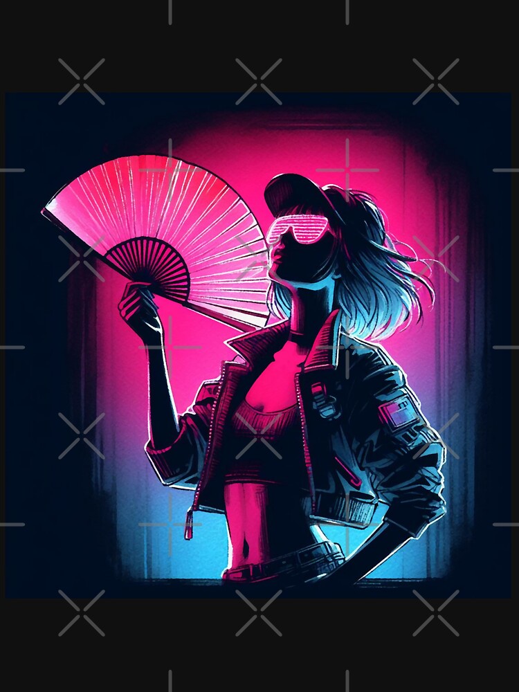 Cyberpunk Girl with a Fan Neon Synthwave by RESToRAPTOR T-Shirts, Hoodie, Sweatshirt | BlankRebels.com (Image 3)